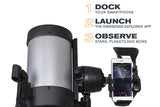 Steps to get started: dock your phone, open the StarSense Explorer app, observe