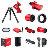 RedCat 51 Color Astrophotography Kit with ZWO AM5N: everything included, from the RedCat 51 telescope and ASI2600MC Pro camera to the AM5N mount with TC40 tripod, M54 filter drawer, Optolong L-eNhance filter, ASIAIR Plus, UniGuide 32, ASI220MM Mini, EAF, PE200 pier extension, tripod case and power adapter